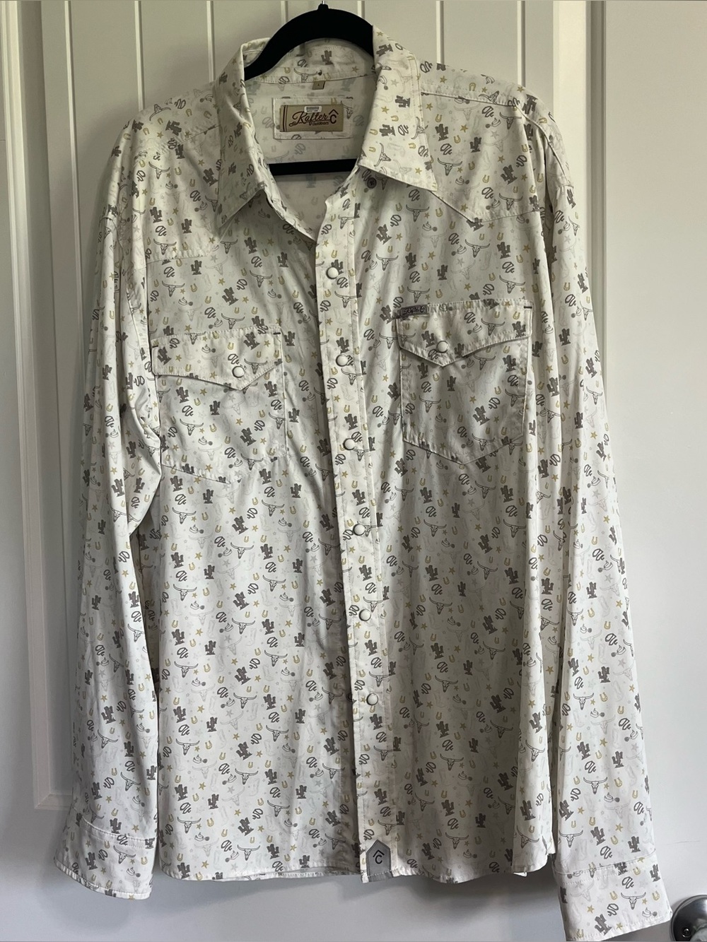 Rafter C Pearl Snap Western Shirt Large Rodeo Print Outdoors Performance Tech